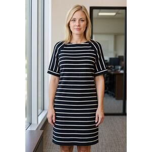 Mango Striped Shift Midi Black and White Dress Size 4 casual workwear